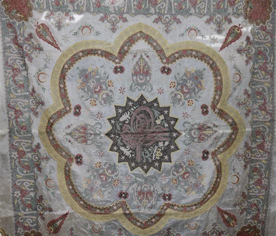 A Turkish metallic embroidered table cover